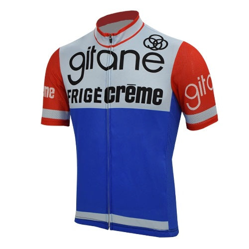 Maillot Vélo GITANE Années 70 – Taille L – Bleu – Demi Fermeture éclair – Eroica